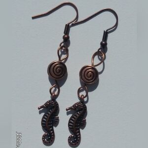 Seahorse Spiral Bronze Earrings